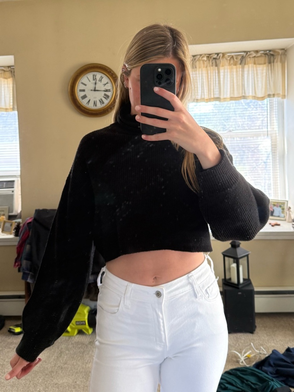 H&M Black Cropped Turtleneck Sweater